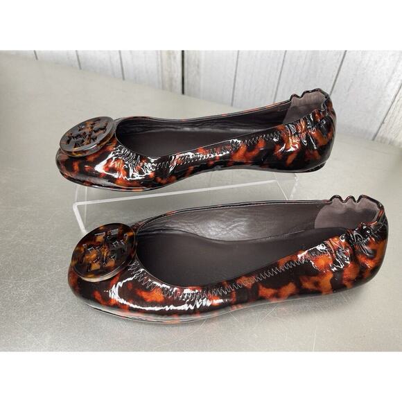 Tory Burch Womens Brown Black Tortoise Round Toe Leather Slip On Flats Sz 6.5M - Picture 1 of 4